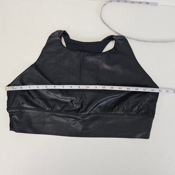 Womens Plus Size 1X Shiny Black Metallic Razor Back Exercise Gym Yoga Sports Bra - Picture 8 of 10